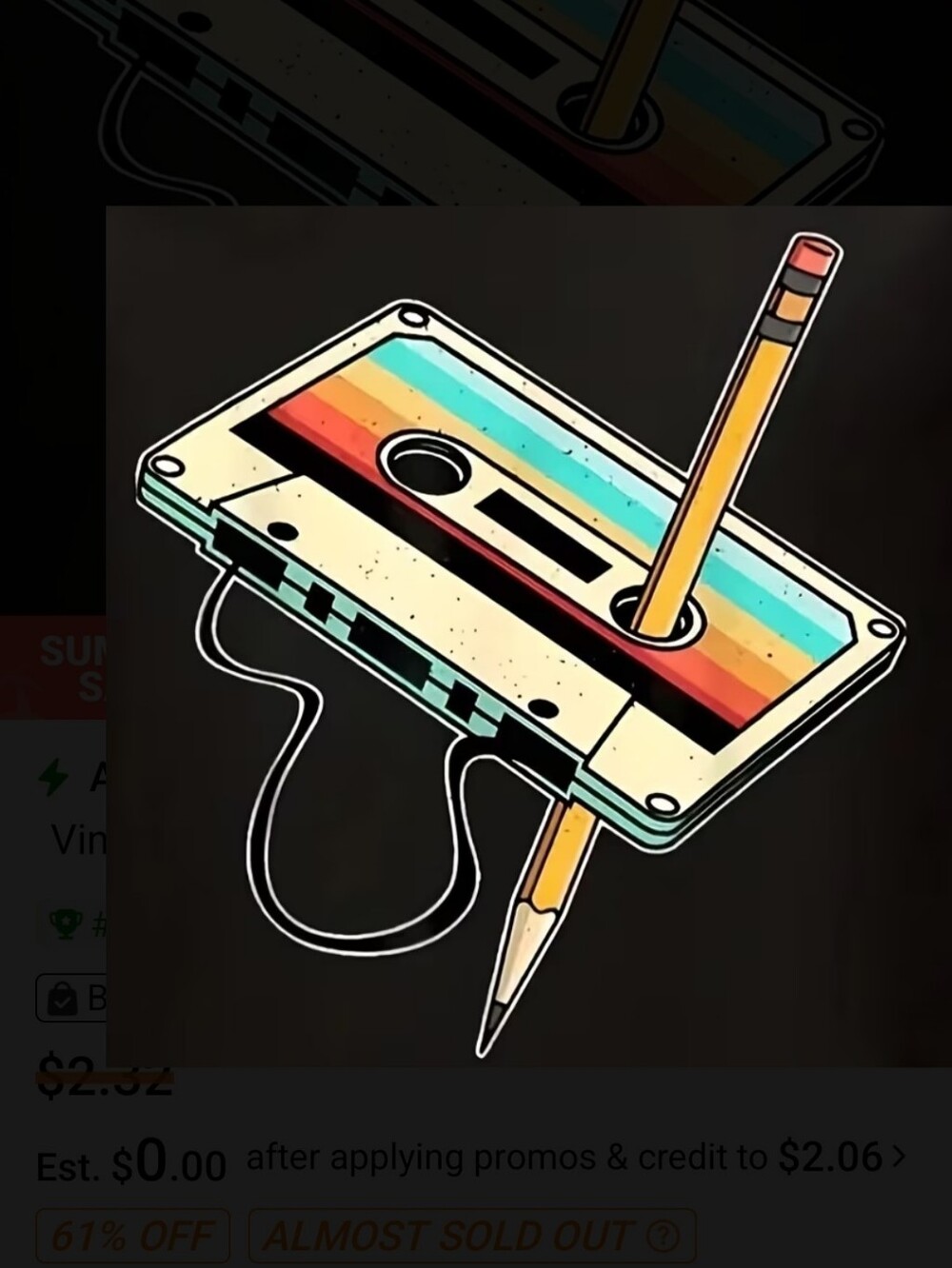 Retro Cassette Tape Iron On Vinyle Decal -